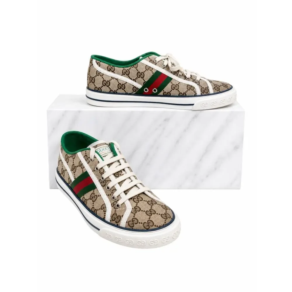 Gucci GG 1977 Tennis Sneakers Lace Up Beige Ebony Original Men Size 9/ 9.5